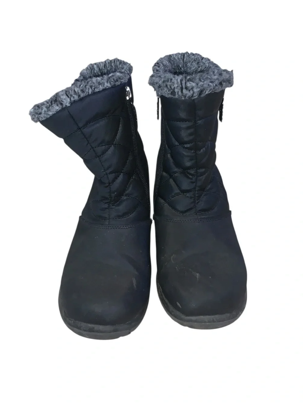 Totes Black Quilted Faux-Fur Lined Winter Boots Zip Up Womans 7